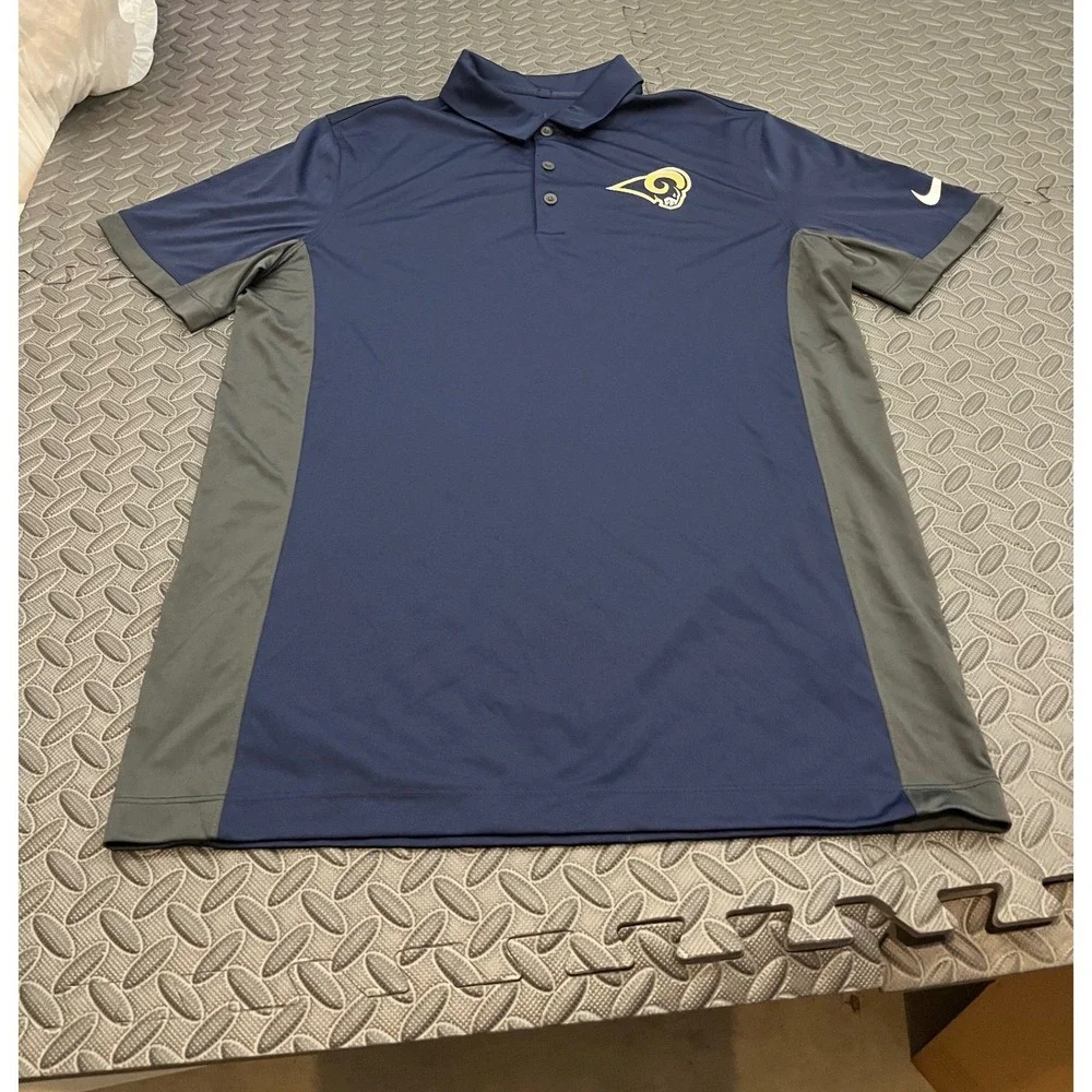 Nike Polo Shirt Mens Medium Navy Blue Los‎ Angeles Rams NFL Dri-Fit Short Sleeve